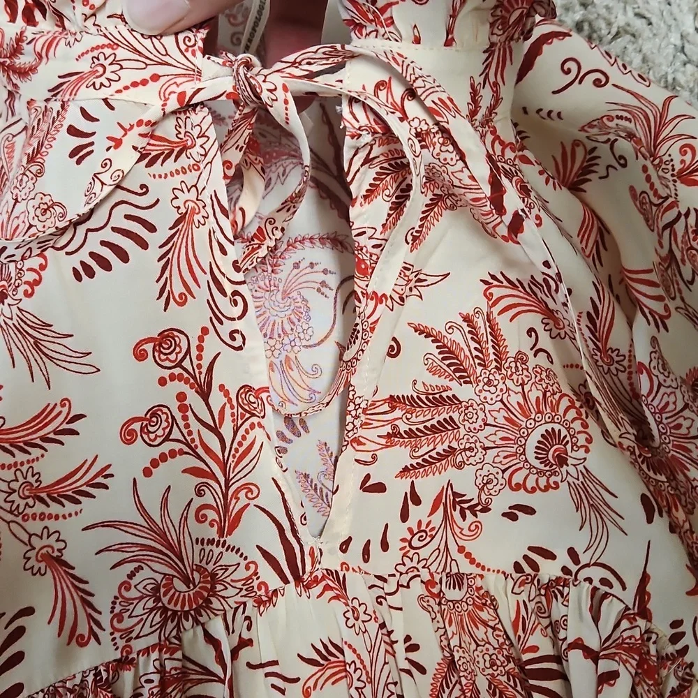 NWOT Anthropologie Tir-front Peasant Red and Cream Blouse - Picture 9 of 9